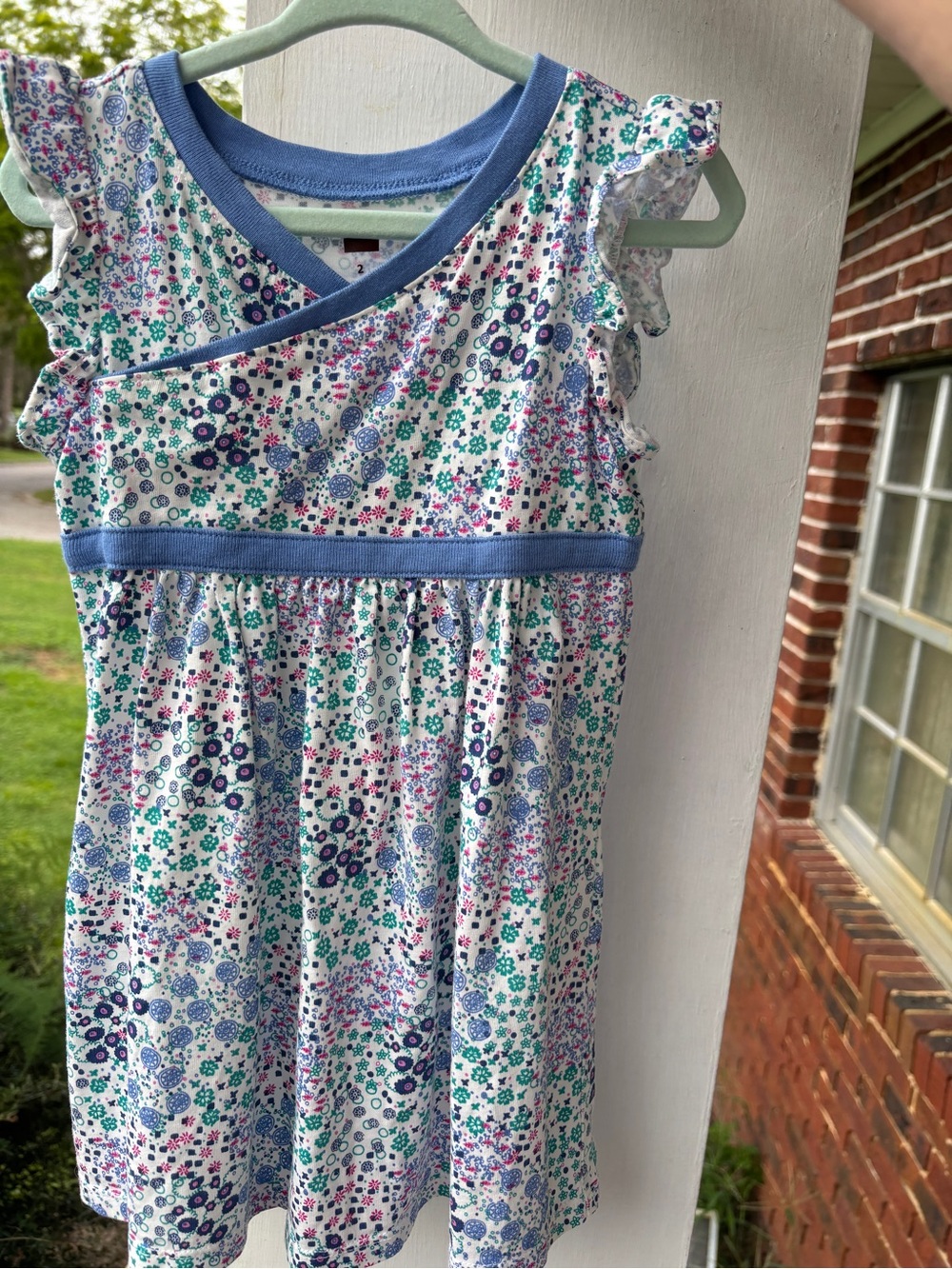 tea collection girls floral wrap dress blue teal pink cottagecore preppy 2t euc
